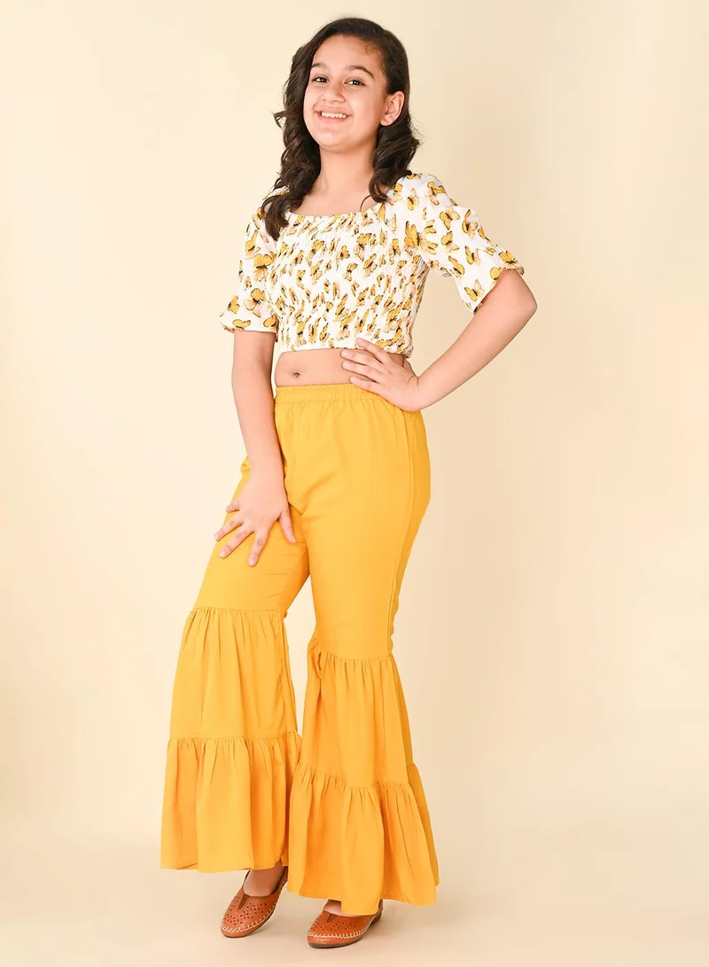 LILPICKS Printed Puffer Sleeve Top with Flared Pant Set