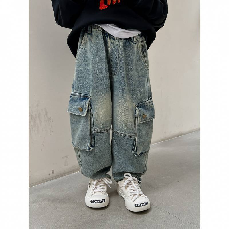 Children'S Clothing Cargo Jeans Boys 2024 Spring New Trendy Big Pocket Casual Pants Medium And Large Children'S Trousers - Image 4