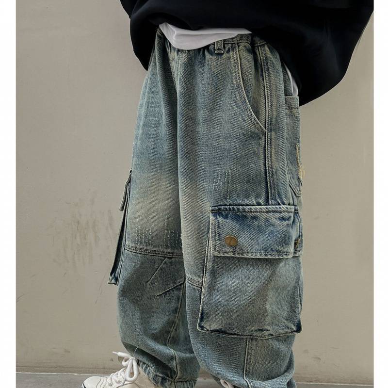 Children'S Clothing Cargo Jeans Boys 2024 Spring New Trendy Big Pocket Casual Pants Medium And Large Children'S Trousers - Image 3