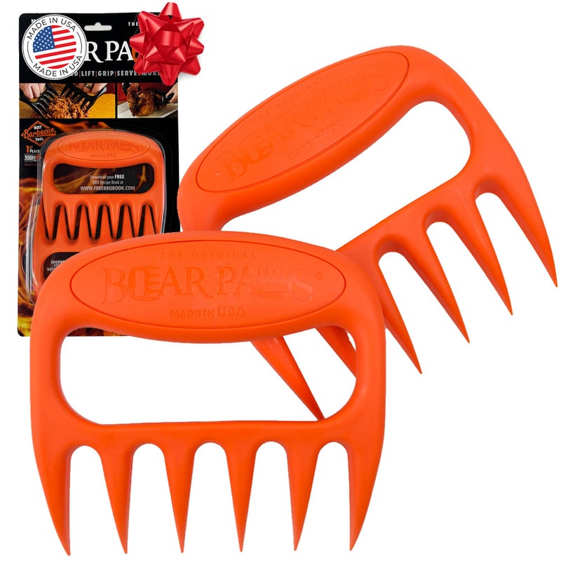 Bear Paws مخالب الدب - المخالب الأصلية لتفتيت اللحم لحم الخنزير المسحوب، مصنوعة في الولايات المتحدة الأمريكية - سهلة الرفع، التفتيت، السحب والتقديم لحم الخنزير، الدجاج، اللحم البقري، وديك الرومي - هدية للأب في عيد الميلاد! (برتقالي) - Image 1