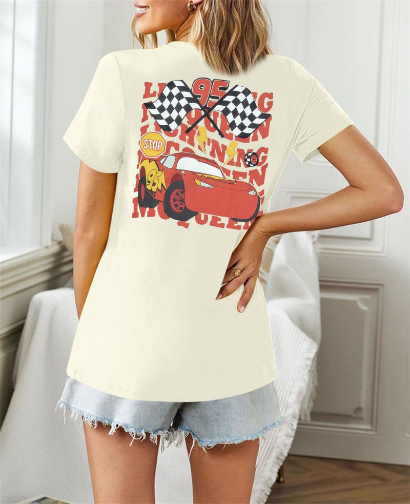 VILOVE Racing Shirt for Women Race Checkered Flag T Shirt Racing Lover Tee Fast Cars Short Sleeve Tops - Image 5
