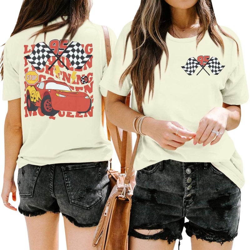 VILOVE Racing Shirt for Women Race Checkered Flag T Shirt Racing Lover Tee Fast Cars Short Sleeve Tops - Image 1