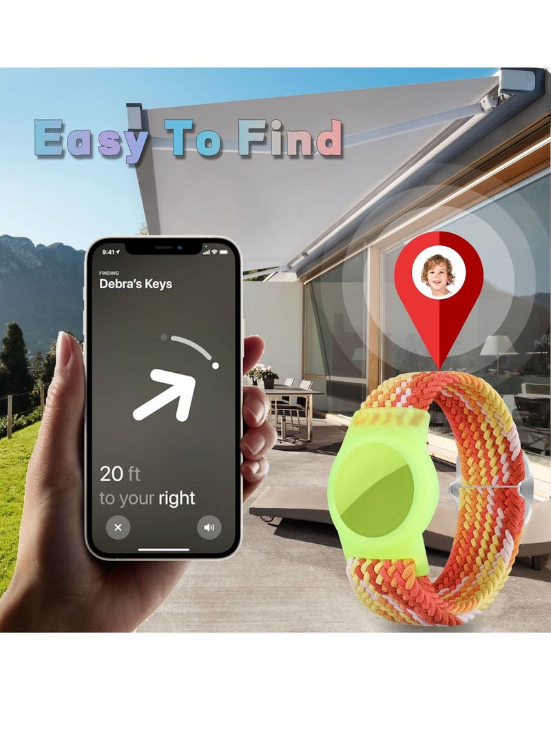 SYOSI قطعتان من أحزمة المعصم للأطفال متوافقة مع AirTag، حامل للأطفال من النايلون المنسوج وحزام Airtag القابل للتعديل ومضاد للفقد للأطفال وكبار السن (برتقالي، أبيض وردي) - Image 4