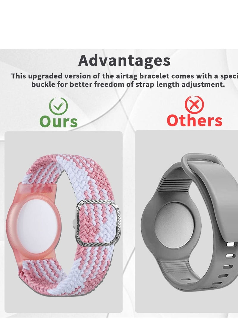 SYOSI قطعتان من أحزمة المعصم للأطفال متوافقة مع AirTag، حامل للأطفال من النايلون المنسوج وحزام Airtag القابل للتعديل ومضاد للفقد للأطفال وكبار السن (برتقالي، أبيض وردي) - Image 5