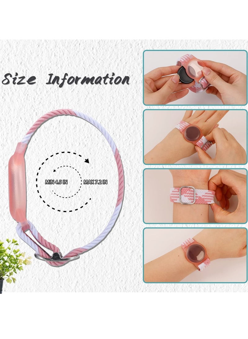 SYOSI قطعتان من أحزمة المعصم للأطفال متوافقة مع AirTag، حامل للأطفال من النايلون المنسوج وحزام Airtag القابل للتعديل ومضاد للفقد للأطفال وكبار السن (برتقالي، أبيض وردي) - Image 2