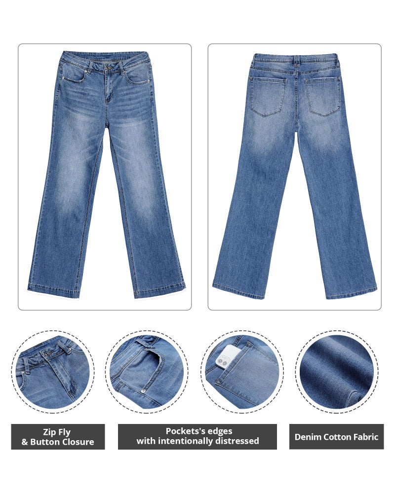 GRAPENT Western Bootcut Bell Bottom Jeans for Women's 90s Outfit High Waisted Stretchy Jeans in Bay Blue Size 4 6 - Image 5