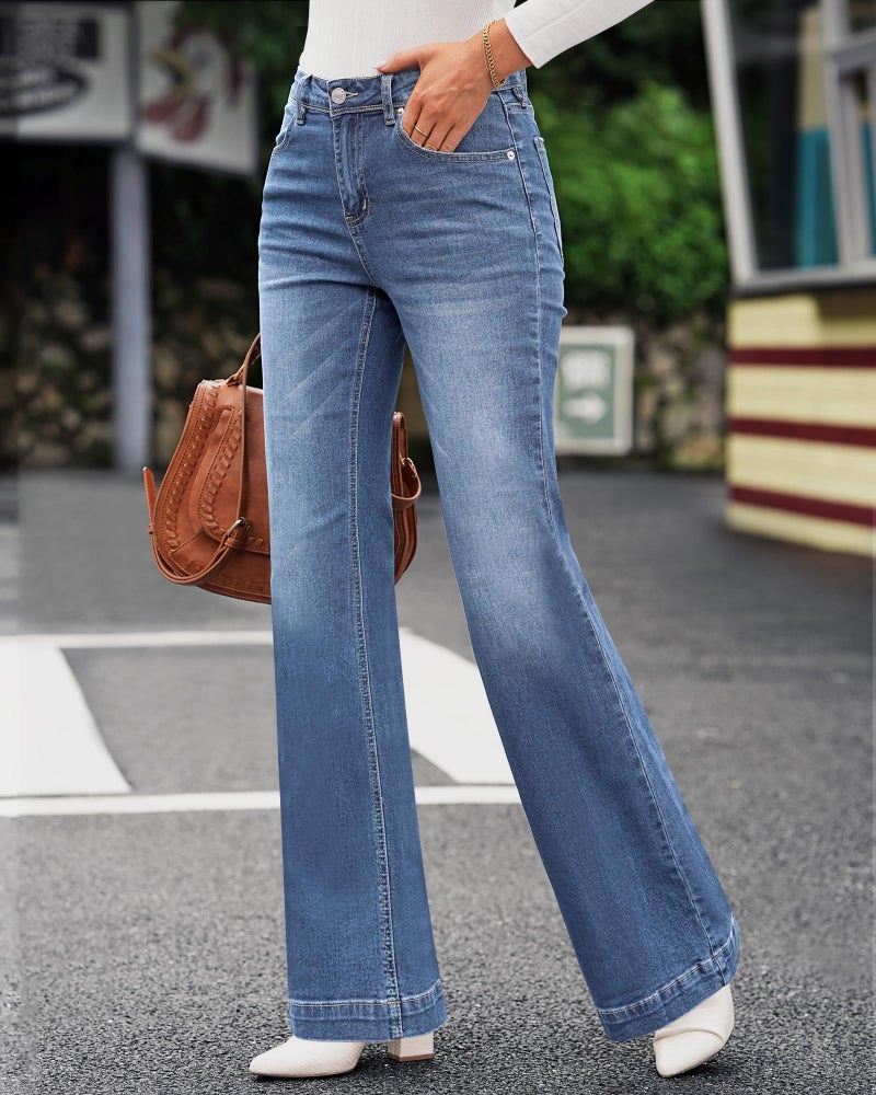GRAPENT Western Bootcut Bell Bottom Jeans for Women's 90s Outfit High Waisted Stretchy Jeans in Bay Blue Size 4 6 - Image 2