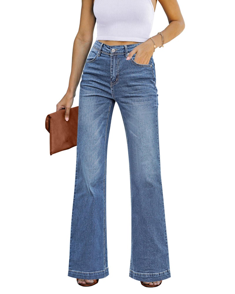 GRAPENT Western Bootcut Bell Bottom Jeans for Women's 90s Outfit High Waisted Stretchy Jeans in Bay Blue Size 4 6 - Image 1