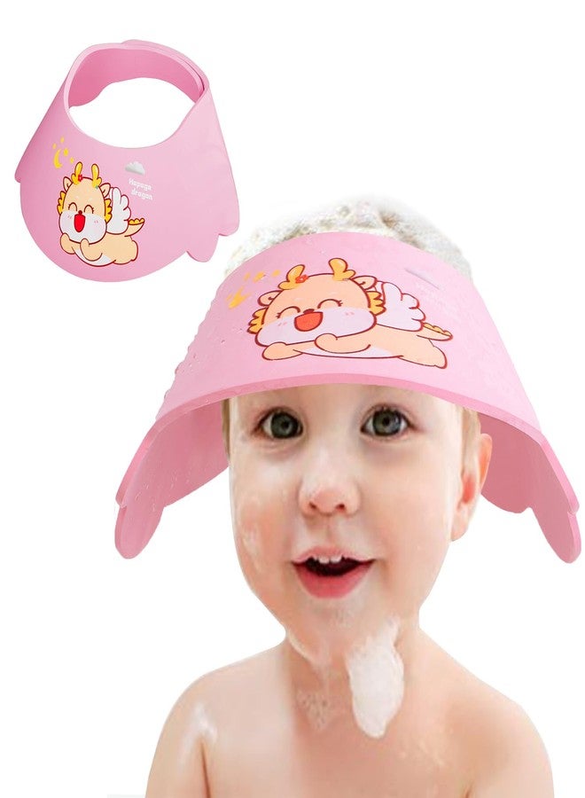 HOOYEE Baby Shower Cap Shield, Soft Adjustable Kids Bath Visor Hat Shampoo Washing Hair Protection Cartoon for Toddler children (Pink Dragon) - Image 1