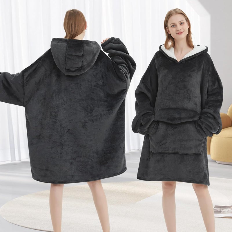 Fiosnow Grey Blanket Hoodies for Women and Men Adult Oversize Wearable Blanket Hoodies for Soft and Warm - Image 5