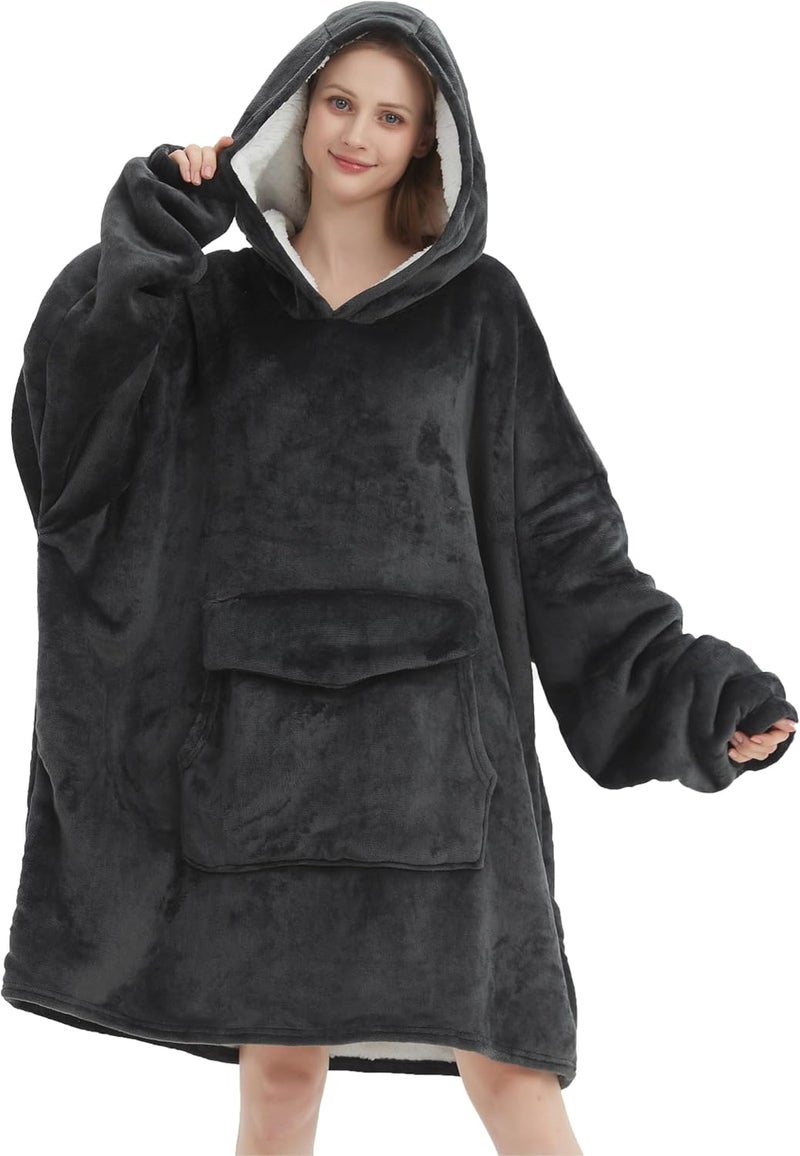 Fiosnow Grey Blanket Hoodies for Women and Men Adult Oversize Wearable Blanket Hoodies for Soft and Warm - Image 1