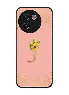 Rugged Black edge case for Vivo V30e, Slim fit Case Flexible Cover - Custom Monogram Initial Letter Floral Pattern Alphabet - J (Rose Pink )