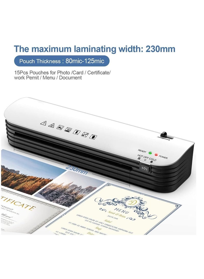 Y&D - Laminator, A4 Laminator Machine, 4 in 1 Thermal for Home Office School Use, 9 inches Max Width, Quick Warm-Up, Paper Trimmer, Corner Rounder (15 Laminating Pouches) - Image 1