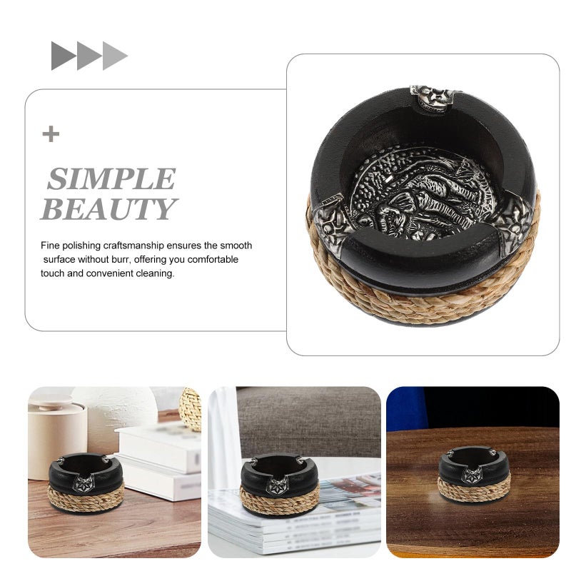 Vintage Black Wooden Ashtray 3 Inch Decorative Ashes Holder For Home Office - Image 5