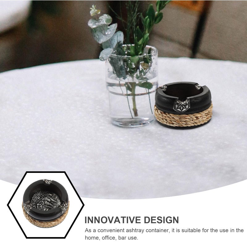 Vintage Black Wooden Ashtray 3 Inch Decorative Ashes Holder For Home Office - Image 4