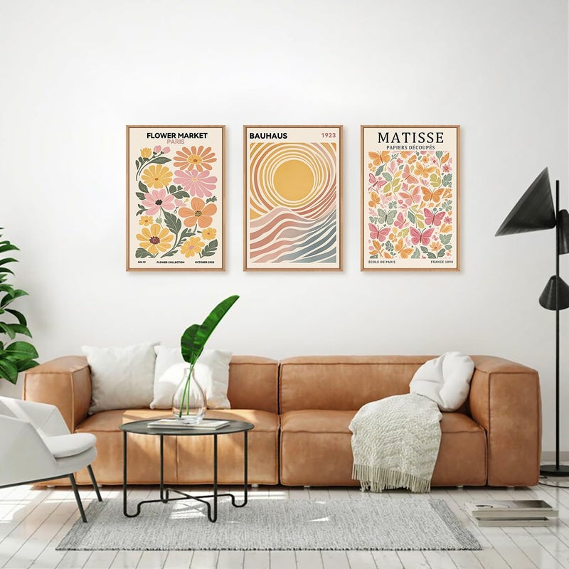 Ausril Boho Flower Market Framed Canvas Wall Art Set, Matisse Floral Wall Decor, Abstract Botanical Wall Painting, Nature Floral Illustration Art Prints for Living Room, Bedroom, Office 16"X24"X3 - Image 2