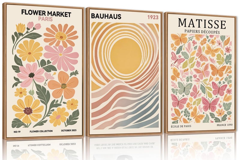 Ausril Boho Flower Market Framed Canvas Wall Art Set, Matisse Floral Wall Decor, Abstract Botanical Wall Painting, Nature Floral Illustration Art Prints for Living Room, Bedroom, Office 16"X24"X3 - Image 1