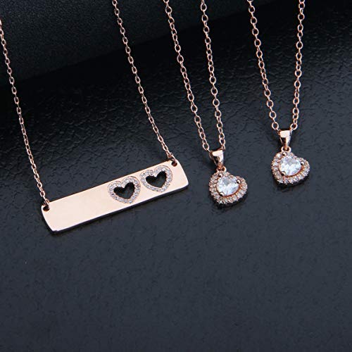 AKTAP Mother Daughter Cubic Zirconia Love Pendant Necklace Set Perfect for Mothers Day Valentines Day Mother 2 Daughters - Image 3