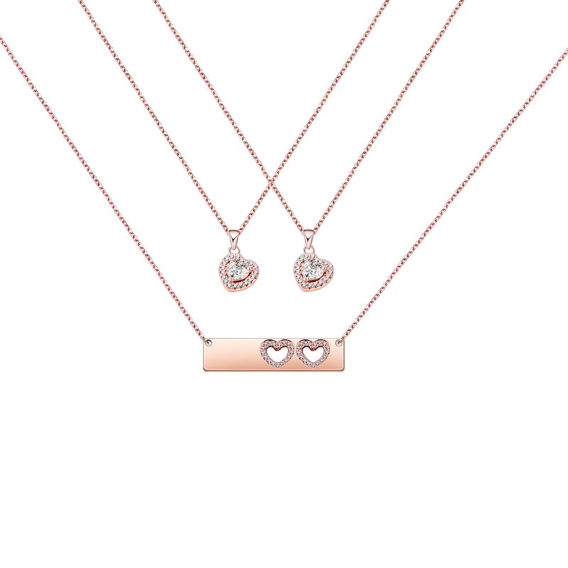 AKTAP Mother Daughter Cubic Zirconia Love Pendant Necklace Set Perfect for Mothers Day Valentines Day Mother 2 Daughters - Image 2