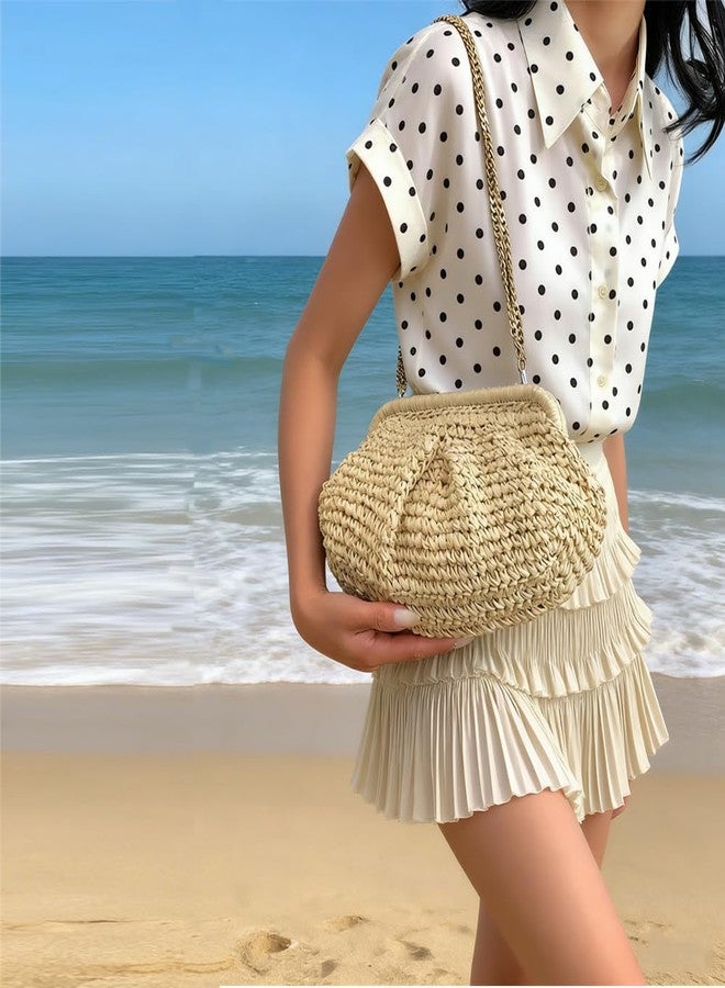 Geelyda Straw Clutch Purses for Women Cloud Dumpling Pouch Straw Crossbody Shoulder Handbag Summer Beach Woven Bag - Beige - Image 3