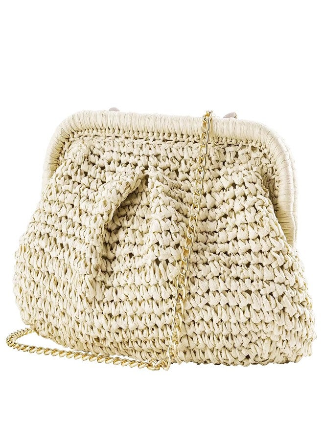 Geelyda Straw Clutch Purses for Women Cloud Dumpling Pouch Straw Crossbody Shoulder Handbag Summer Beach Woven Bag - Beige - Image 1