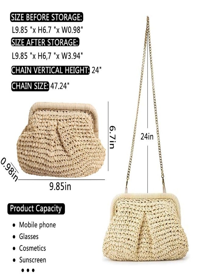 Geelyda Straw Clutch Purses for Women Cloud Dumpling Pouch Straw Crossbody Shoulder Handbag Summer Beach Woven Bag - Beige - Image 4