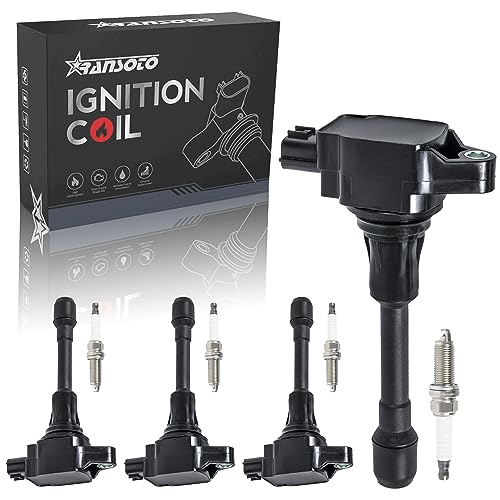 RANSOTO Ignition Coil Pack and Iridium Spark Plug Compatible with Nissan Altima Rogue Sentra Cube Versa NV200 16L 18L 20L 25L 20072019 Replaces UF549 9029 Set Of 4
