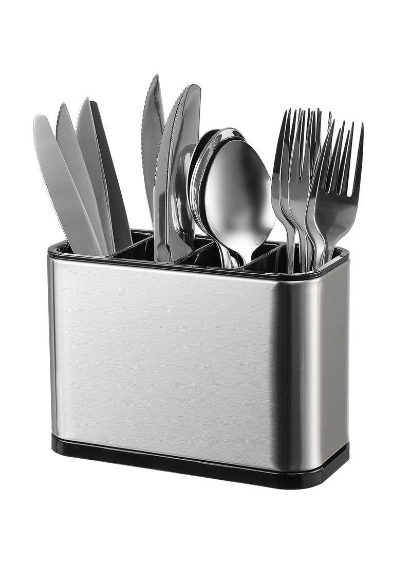 VIO 4 Compartments Large Stainless Steel Cooking Utensil Holder Rust Proof Utensil Crock Caddy with Anti Skid Foot Drainer Cutlery Organizer Kitchen Rack Basket Spoon Fork Chopsticks Knife Storage Stand  - Image 1