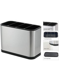 VIO 4 Compartments Large Stainless Steel Cooking Utensil Holder Rust Proof Utensil Crock Caddy with Anti Skid Foot Drainer Cutlery Organizer Kitchen Rack Basket Spoon Fork Chopsticks Knife Storage Stand  - Image 5