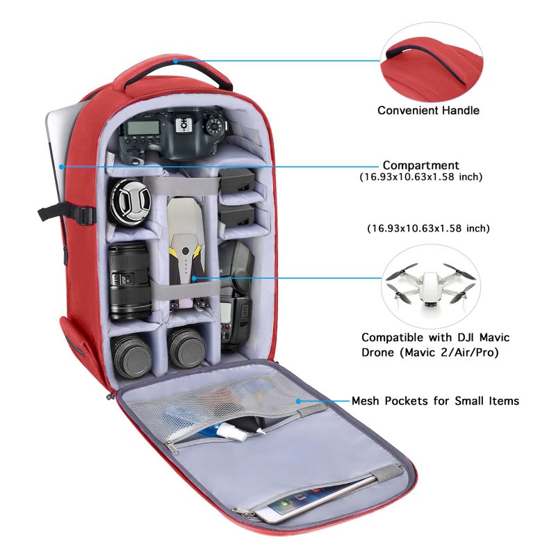 MOSISO Camera Backpack, DSLR/SLR/Mirrorless Photography Camera Bag 15-16 inch Waterproof Hardshell Case with Tripod Holder&Laptop Compartment Compatible with Canon/Nikon/Sony, Red - Image 2