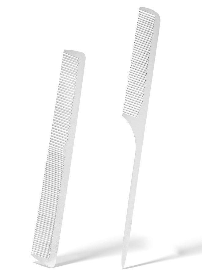 Zoolinn Set of 2, Stainless Steel Rat Tail Combs, Anti-Static – Flat Top Barber Comb for Teasing and Hair Styling - Image 1