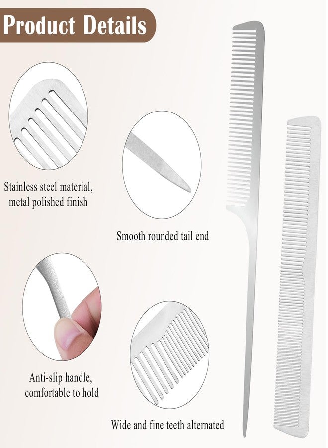 Zoolinn Set of 2, Stainless Steel Rat Tail Combs, Anti-Static – Flat Top Barber Comb for Teasing and Hair Styling - Image 2