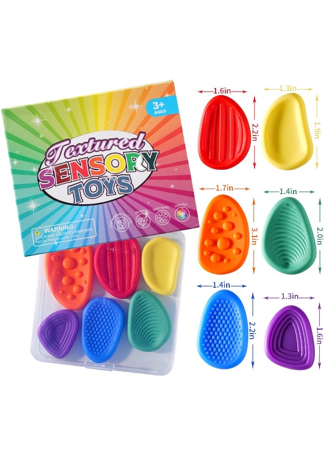 SENSORY Fidget Toys Sensory Stones 6PCS Silicone Stress Relief Toy Worry Stone Textured Anxiety Stone - Image 1
