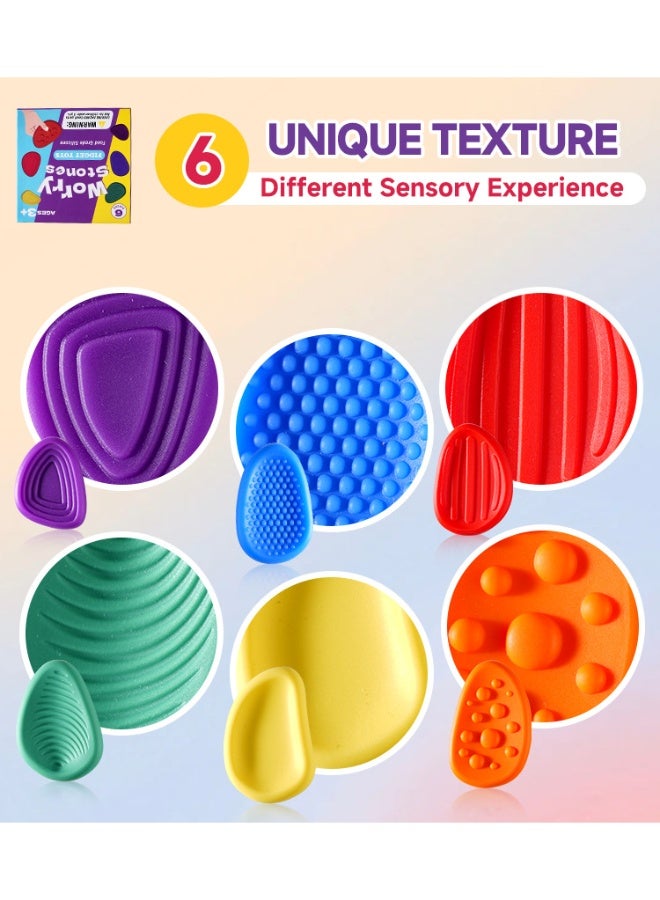 SENSORY Fidget Toys Sensory Stones 6PCS Silicone Stress Relief Toy Worry Stone Textured Anxiety Stone - Image 5