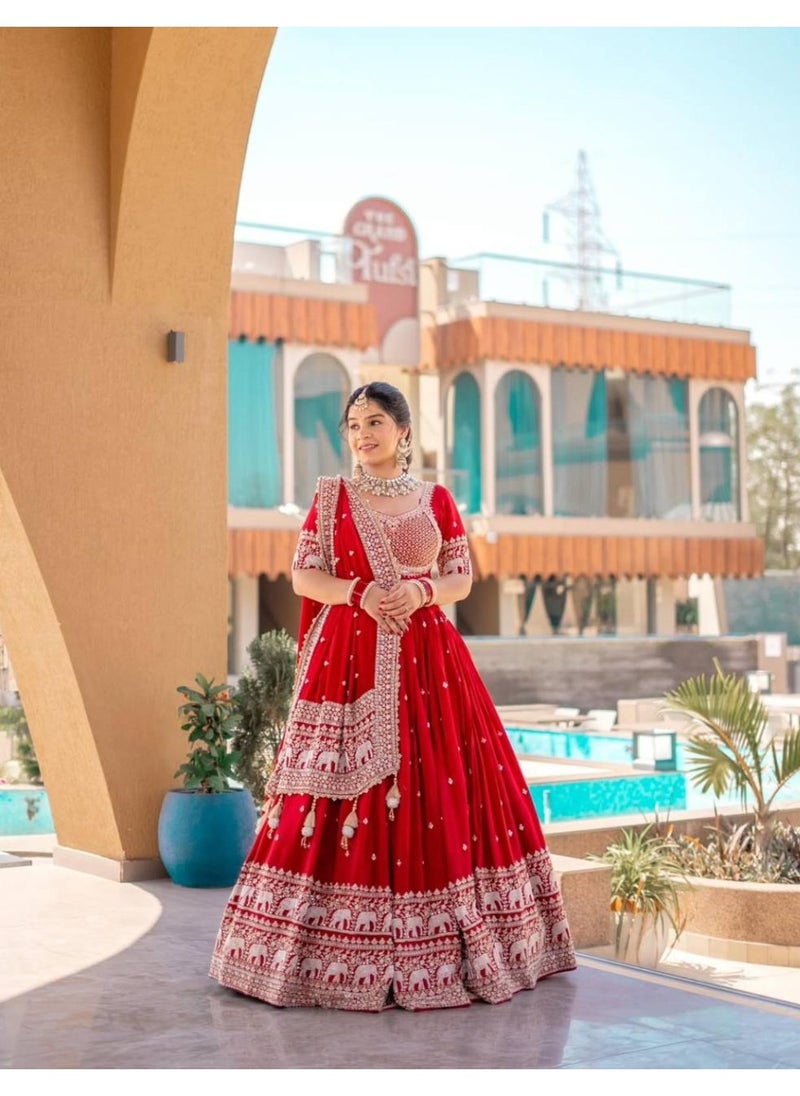 Super Asian Designer Faux Georgette Embroidered Lehenga Choli Set with Fancy Latkan Dupatta – Fully Stitched  - Image 1