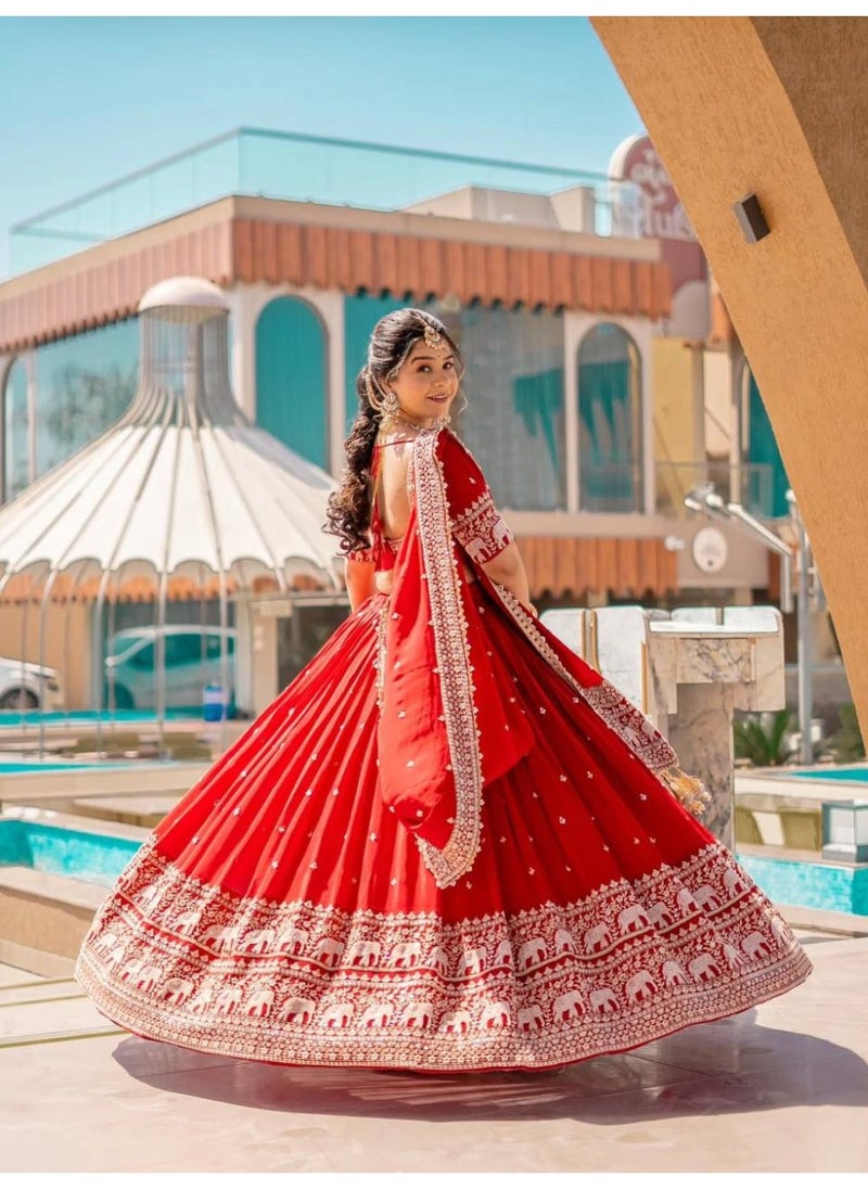 Super Asian Designer Faux Georgette Embroidered Lehenga Choli Set with Fancy Latkan Dupatta – Fully Stitched  - Image 4
