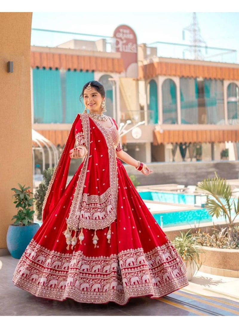 Super Asian Designer Faux Georgette Embroidered Lehenga Choli Set with Fancy Latkan Dupatta – Fully Stitched  - Image 3