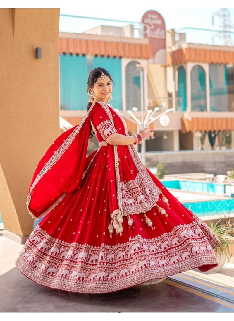Super Asian Designer Faux Georgette Embroidered Lehenga Choli Set with Fancy Latkan Dupatta – Fully Stitched  - Image 5