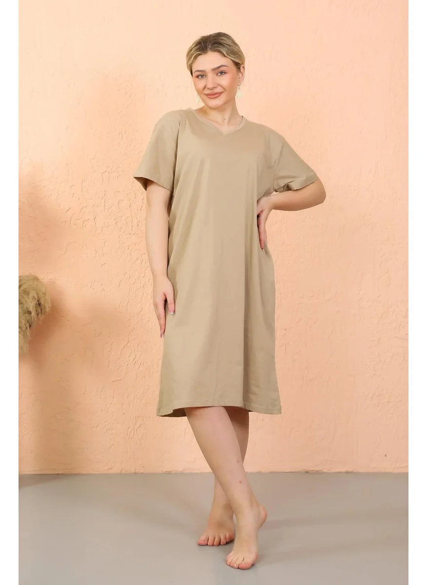 اكبينيز Women's Short Sleeve Below Knee Over Size Mink Home Dress - Nightgown 93410