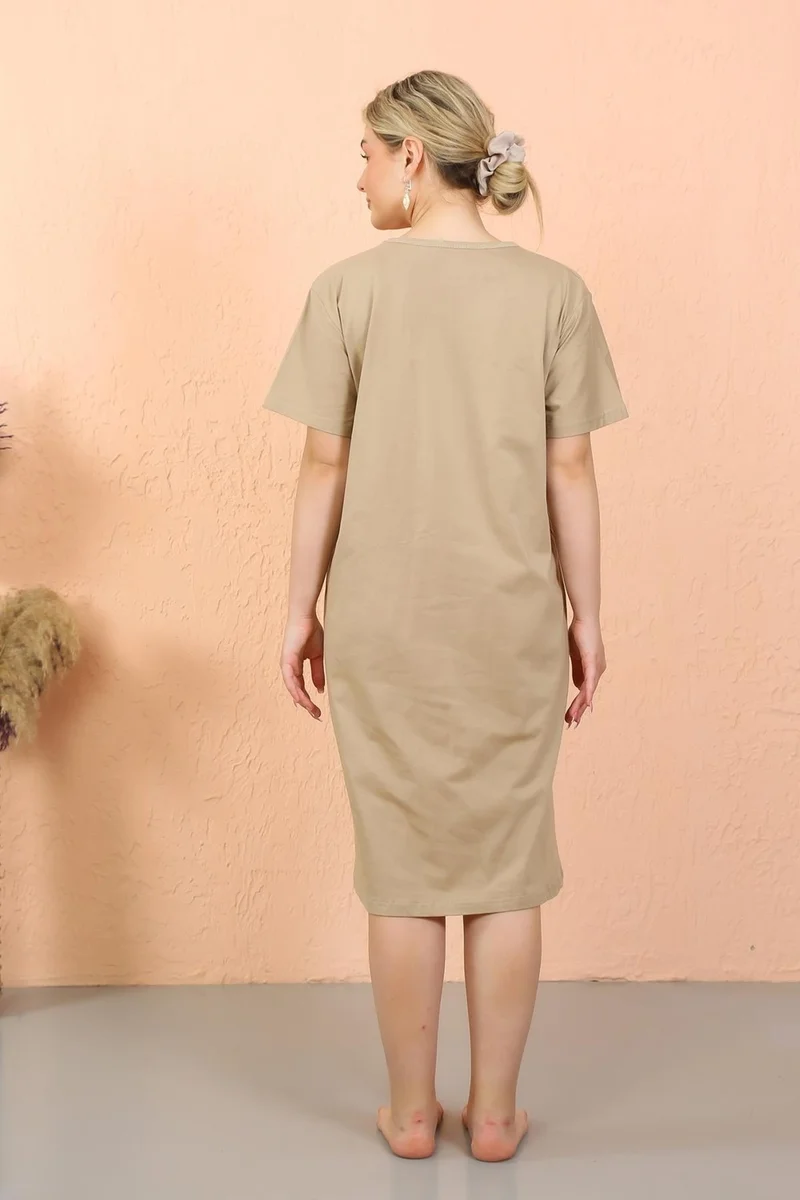 اكبينيز Women's Short Sleeve Below Knee Over Size Mink Home Dress - Nightgown 93410
