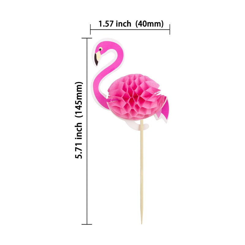 Ephlyn 24pcs 3D Flamingo Cupcake Toppers  Tropical Aloha Luau Cupcake Picks for Baby Shower  Summer Party  Wedding & Birthday Cake Decorations - Image 2