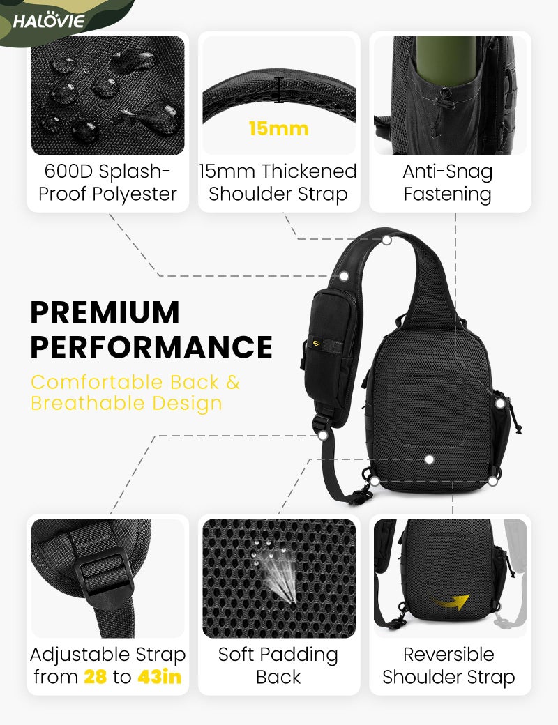HALOVIE Anti-theft Tactical Sling Bag RFID Black Military Shoulder Bag with Phone Pack EDC Molle Crossbody Bag for men - Image 5