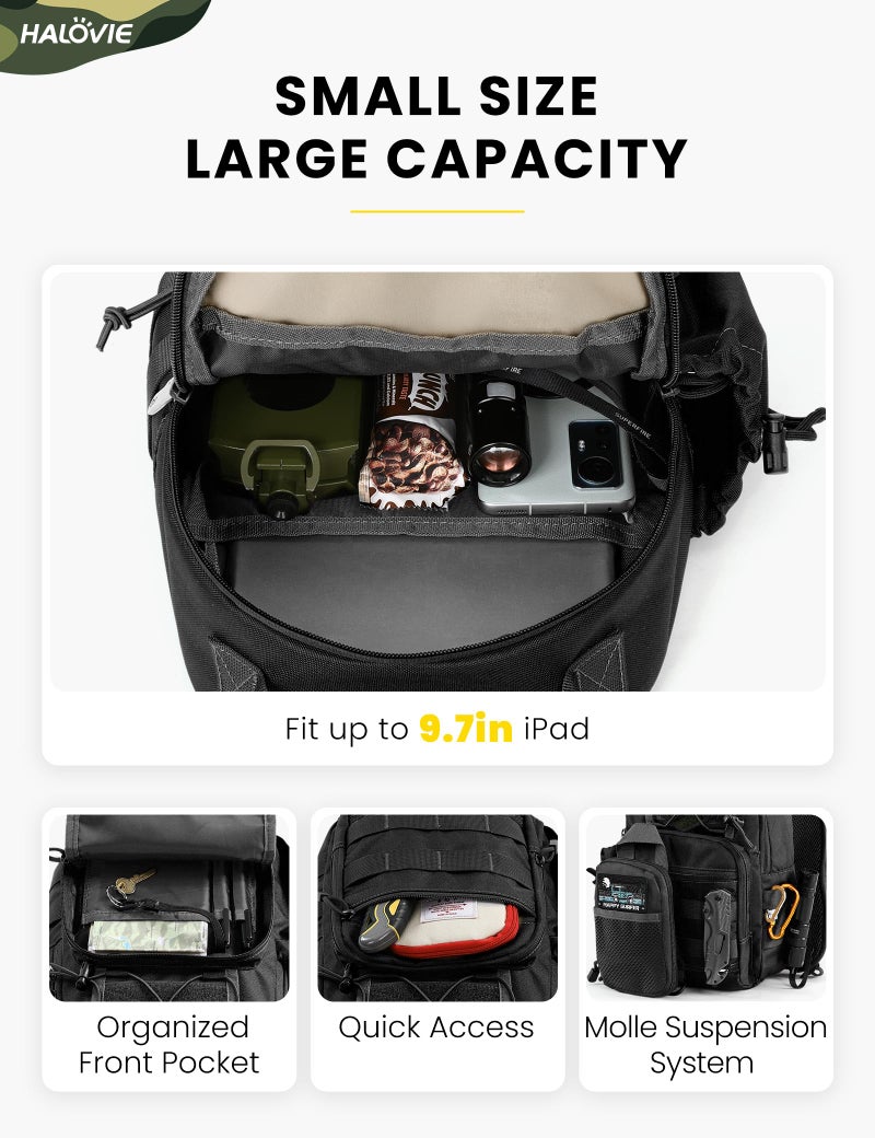 HALOVIE Anti-theft Tactical Sling Bag RFID Black Military Shoulder Bag with Phone Pack EDC Molle Crossbody Bag for men - Image 4