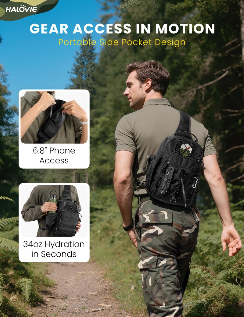 HALOVIE Anti-theft Tactical Sling Bag RFID Black Military Shoulder Bag with Phone Pack EDC Molle Crossbody Bag for men - Image 2