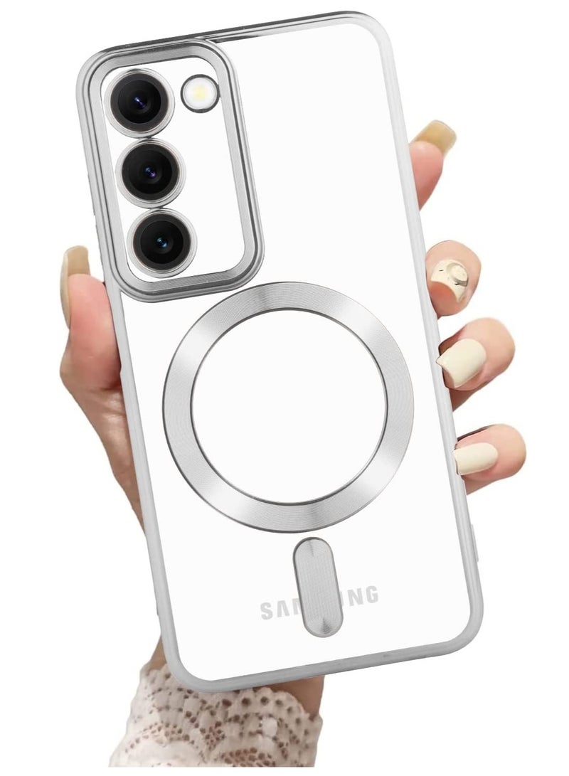 Magnetic Clear Case for Galaxy S23 Case,Compatible with MagSafe, Love Heart Design Electroplated Case Soft TPU Shockproof Full Camera Lens Protective Case for Samsung Galaxy S23 - Image 1