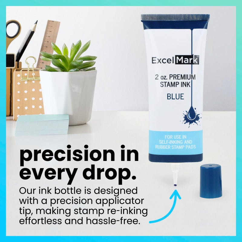 ExcelMark Self Inking Stamp Refill Ink - 2 oz. - Blue Ink - Image 2