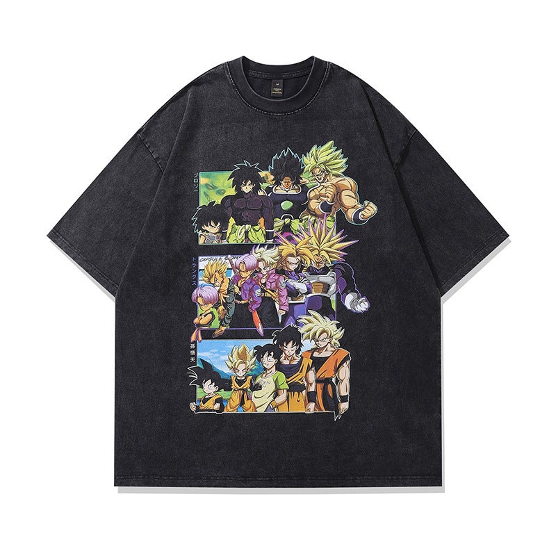 American Hiphop Street Fashion Brand Washed Old Short-Sleeved T-Shirt Gao Ke Heavy Vibe Lazy Half-Sleeved Tee - Image 1