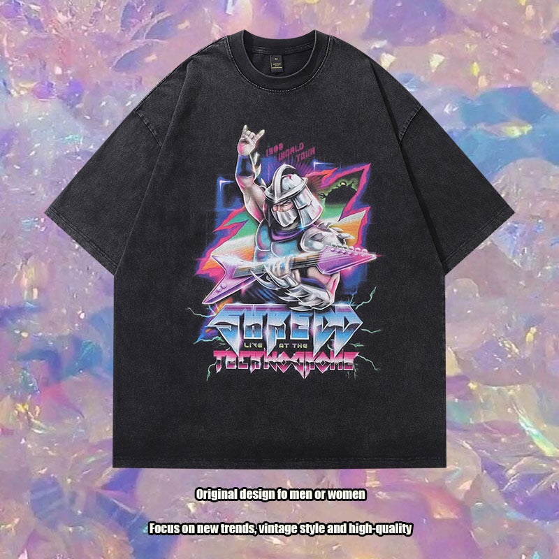 American Hiphop Street Fashion Brand Washed Old Short-Sleeved T-Shirt Gao Ke Heavy Vibe Lazy Half-Sleeved Tee - Image 2