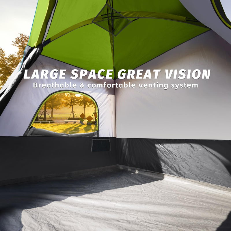 UNP 4-Person Tent, Portable Cabin Tent, Camping Tent 4-Person Easy Set Up, Waterproof with Top Rainfly for Outdoor Camping/Hiking (Fluorescent Green) - Image 3