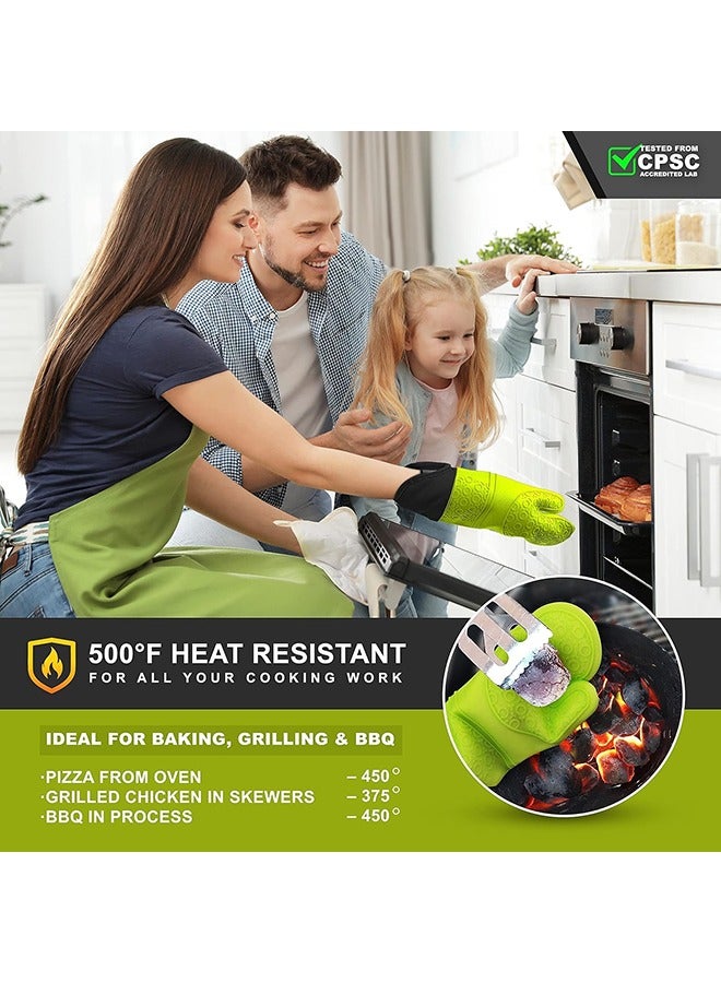 عربست 6 قطع قفازات الفرن وحاملات الأواني مجموعات - قفازات الخبز المصنوعة من السيليكون قفازات فرن داخلية ناعمة مقاومة للحرارة ومنصات ساخنة - قفازات فرن للطبخ والشواء والشواء (أخضر) - Image 4